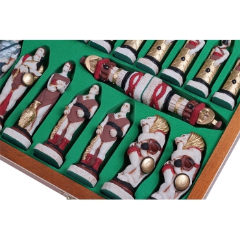 SPARTACUS (pieces painted stone, wooden chess case, intarsia, insert tray)